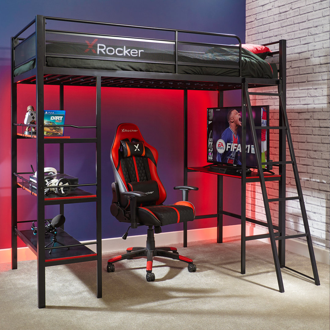 X Rocker Fortress Gaming High Sleeper Loft Bed with Built-in-Desk Black
